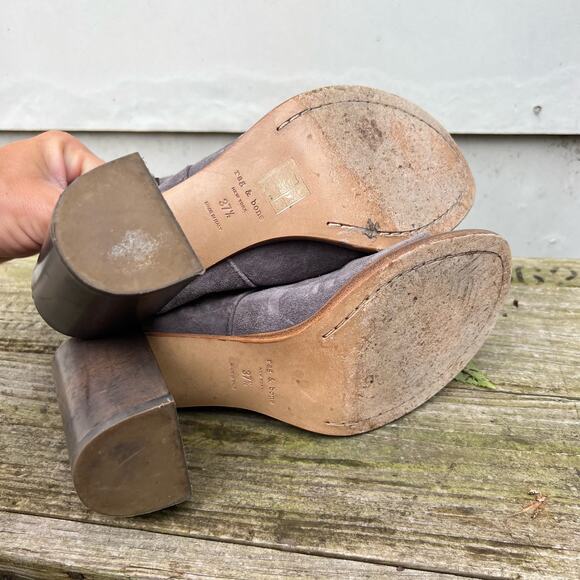 Rag & Bone Marta Suede Gray Block Heel Leather Shoe Booties 37 1/2 Women's 7.5 - Picture 6 of 8